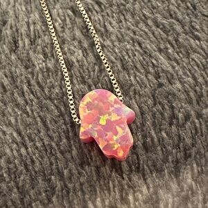 Pink Fire Opal Hamsa Pendant Necklace